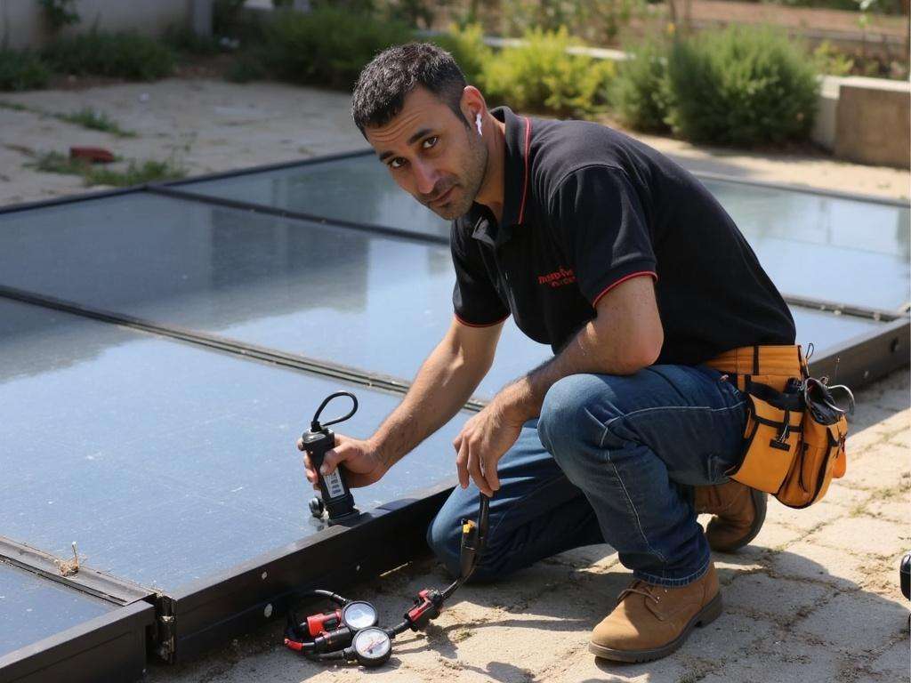 קובי האינסטלטור בודק קולט סולארי עם ציוד מקצועי