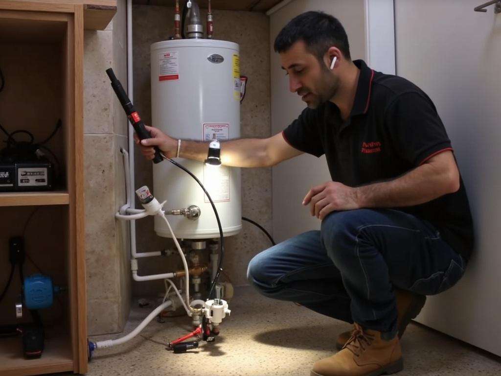 קובי האינסטלטור בוחן את פנים הדוד