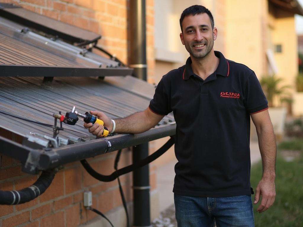קובי האינסטלטור ליד מערכת סולארית מתוקנת