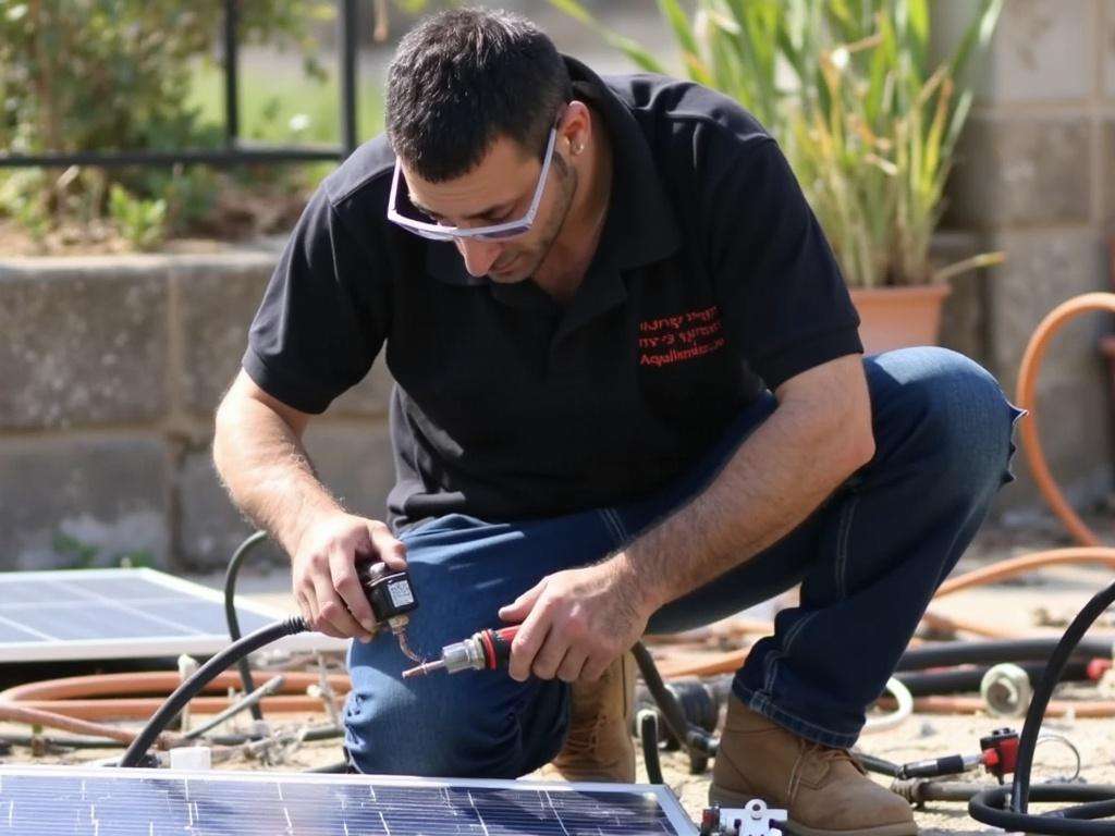 קובי האינסטלטור מתקן צנרת במערכת סולארית