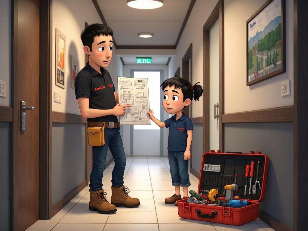 קובי האינסטלטור מסביר על תוכניות אינסטלציה לדייר בבניין משותף