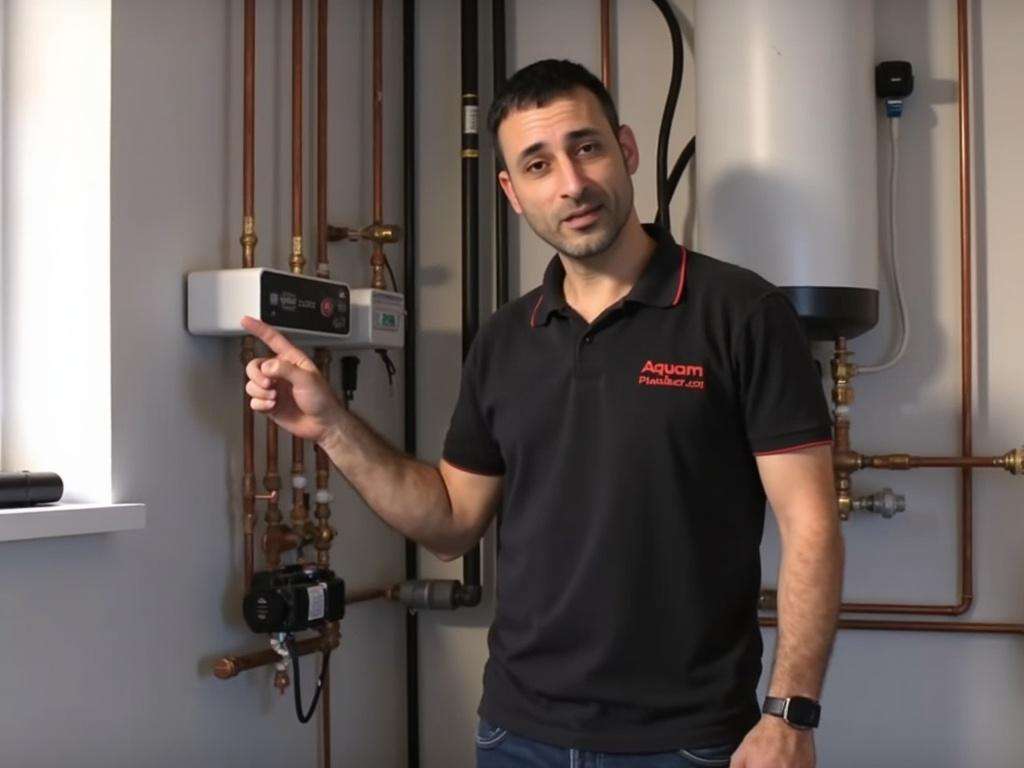 קובי האינסטלטור מדגים מערכת חימום מים עם משאבת סחרור