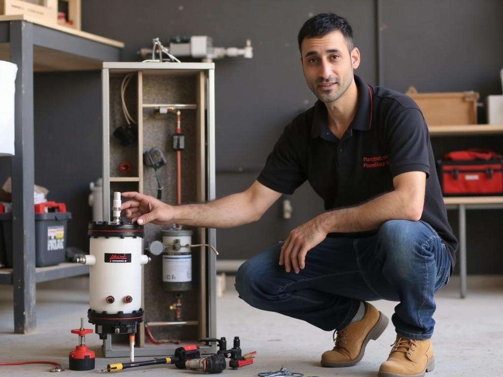 קובי האינסטלטור מדגים את המבנה הפנימי של מיכל התפשטות