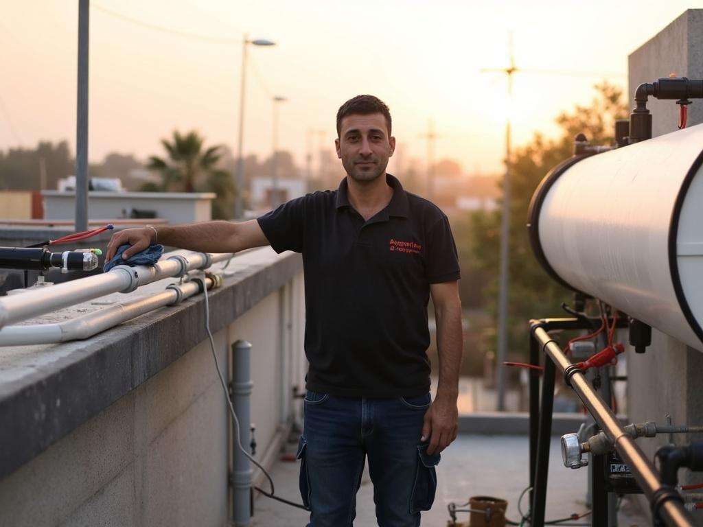 קובי האינסטלטור לאחר השלמת עבודת תחזוקה במערכת סולארית מרכזית