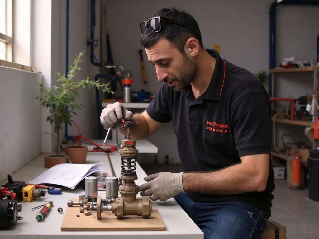 קובי האינסטלטור מפרק שסתום פורק לחץ להדגמת מבנהו הפנימי