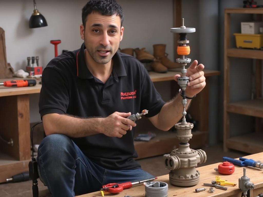 קובי האינסטלטור מפרק שסתום פורק לחץ להדגמת מבנהו הפנימי