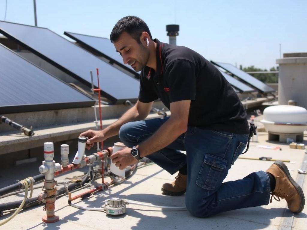 קובי האינסטלטור מבצע בידוד צנרת במערכת סולארית