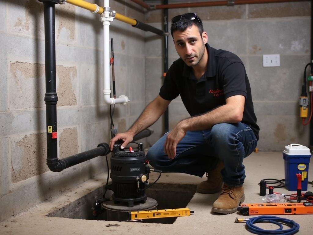 קובי האינסטלטור מתקין משאבת ביוב חדשה במרתף