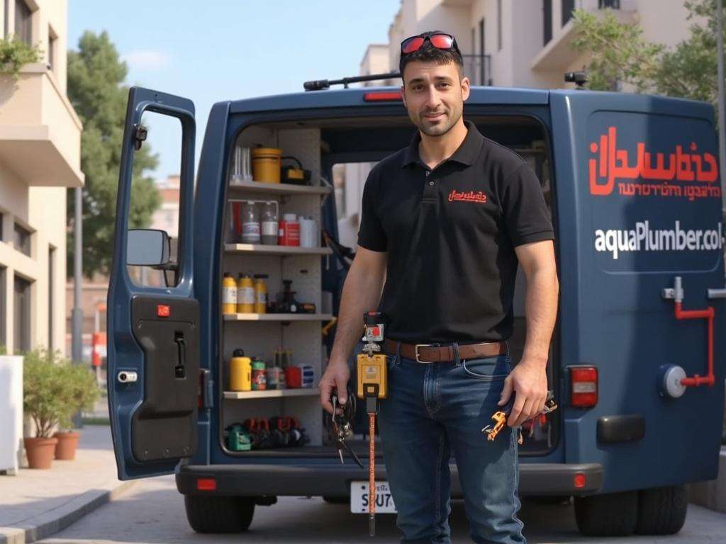 קובי האינסטלטור ליד רכב השירות המקצועי שלו