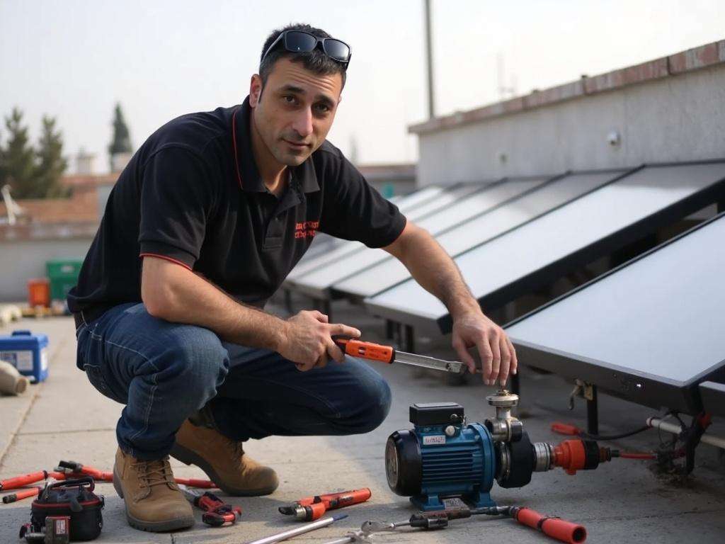 קובי האינסטלטור מתקן משאבת סחרור במערכת סולארית