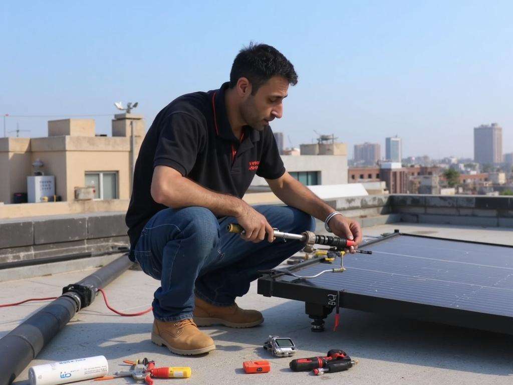 קובי האינסטלטור מתקין שסתום פורק לחץ חדש במערכת סולארית