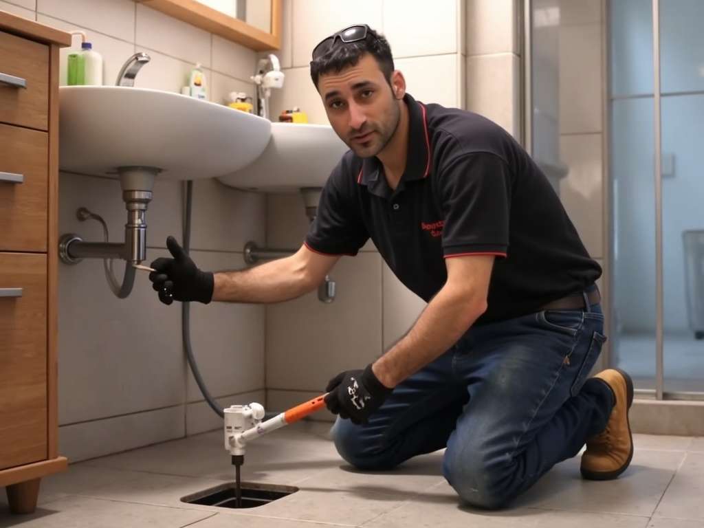 קובי האינסטלטור מנקה סיפון תחת כיור המטבח