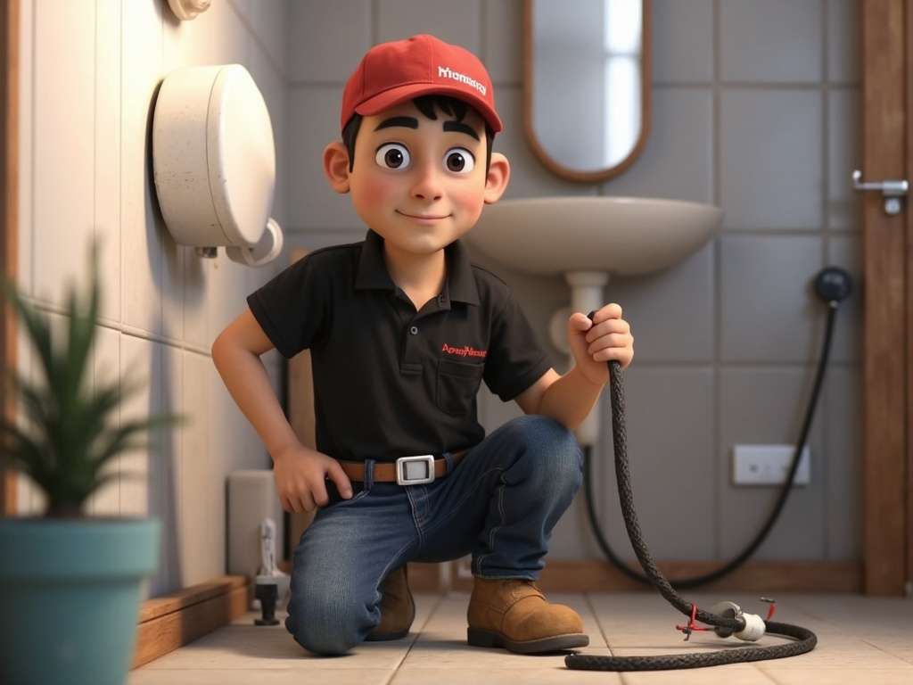 טכנאי אינסטלציה קובי משתמש בספירלה לפתיחת סתימה