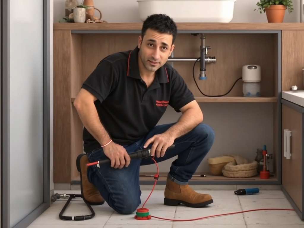 קובי מ-AquaPlumber מתקין רשת מסננת בכיור