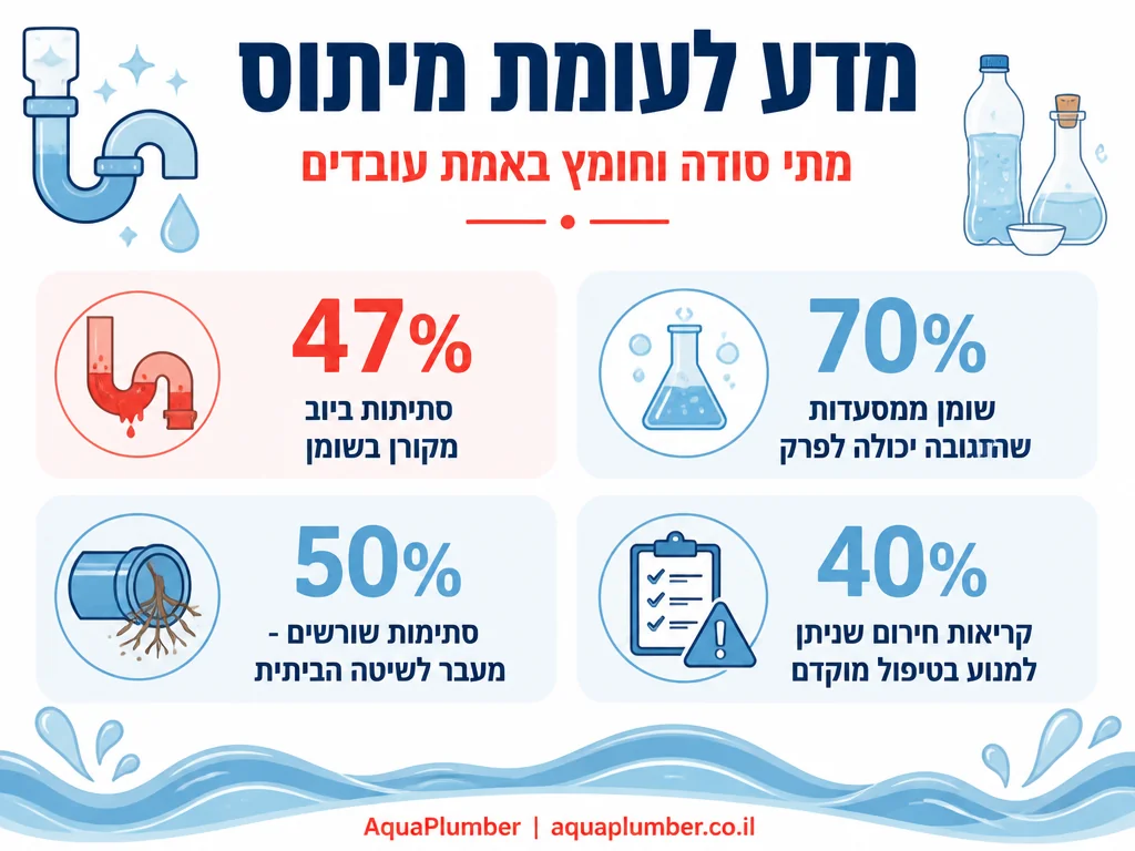 אינפוגרפיקה המשווה בין סוגי סתימות שסודה וחומץ פותרים לבין סוגים שדורשים מקצוען