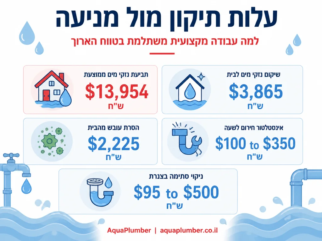 אינפוגרפיקה המציגה עלויות תיקון נזקי מים מול מניעה בשיפוץ אמבטיה