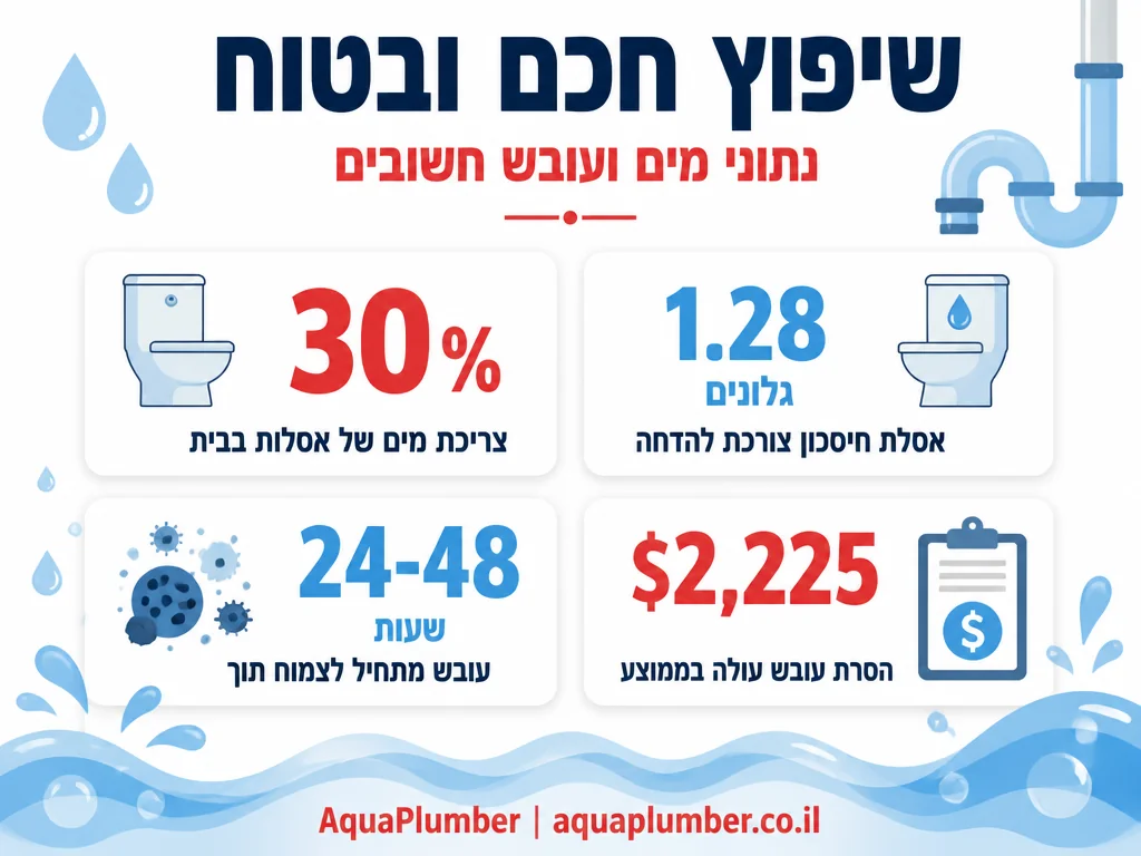 תרשים המציג נתוני צריכת מים, עובש ועלויות רלוונטיים לשיפוץ אמבטיה