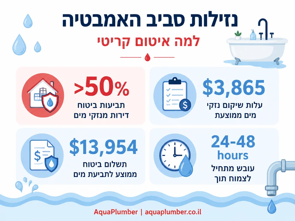 תרשים המציג עלויות נזקי מים ותביעות ביטוח כתוצאה מנזילות אמבטיה