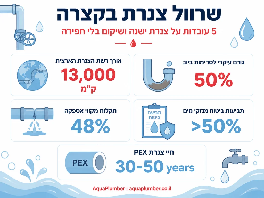 אינפוגרפיקה עם חמש עובדות על צנרת ישנה ושיקום צינור בשיטת שרוול