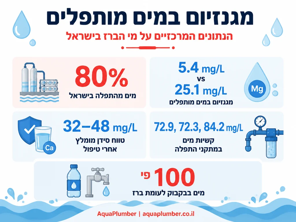 אינפוגרפיקה עם נתוני מגנזיום וקשיות במי הברז המותפלים בישראל