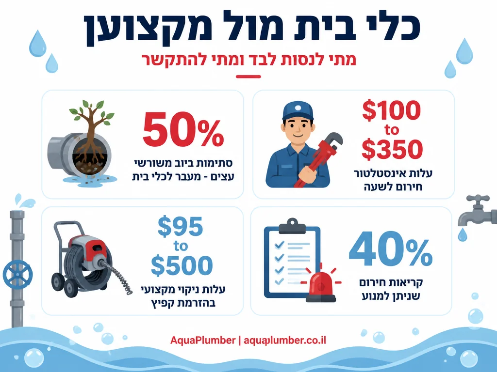 אינפוגרפיקה המשווה בין עלות טיפול ביתי לעלות אינסטלטור מקצועי לסתימות