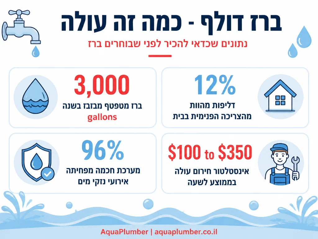 אינפוגרפיקה על עלות בזבוז מים מברז דולף ויתרונות ברז חכם