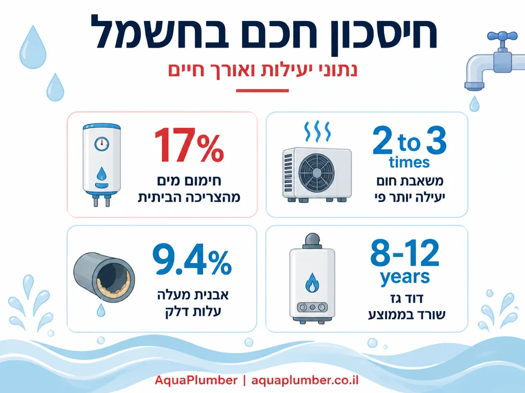 תרשים המשווה יעילות אנרגטית, עלות אבנית וחיי דוד מים