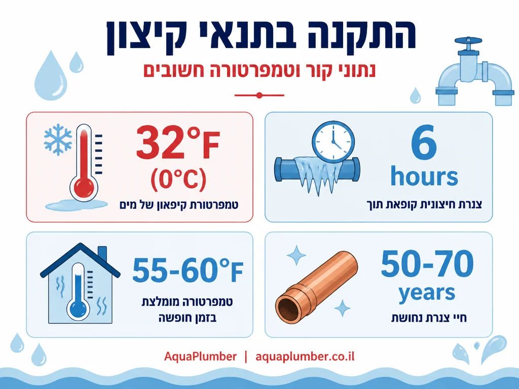 תרשים המציג נתוני קיפאון וטמפרטורה חשובים להתקנת דוד בתנאי קיצון