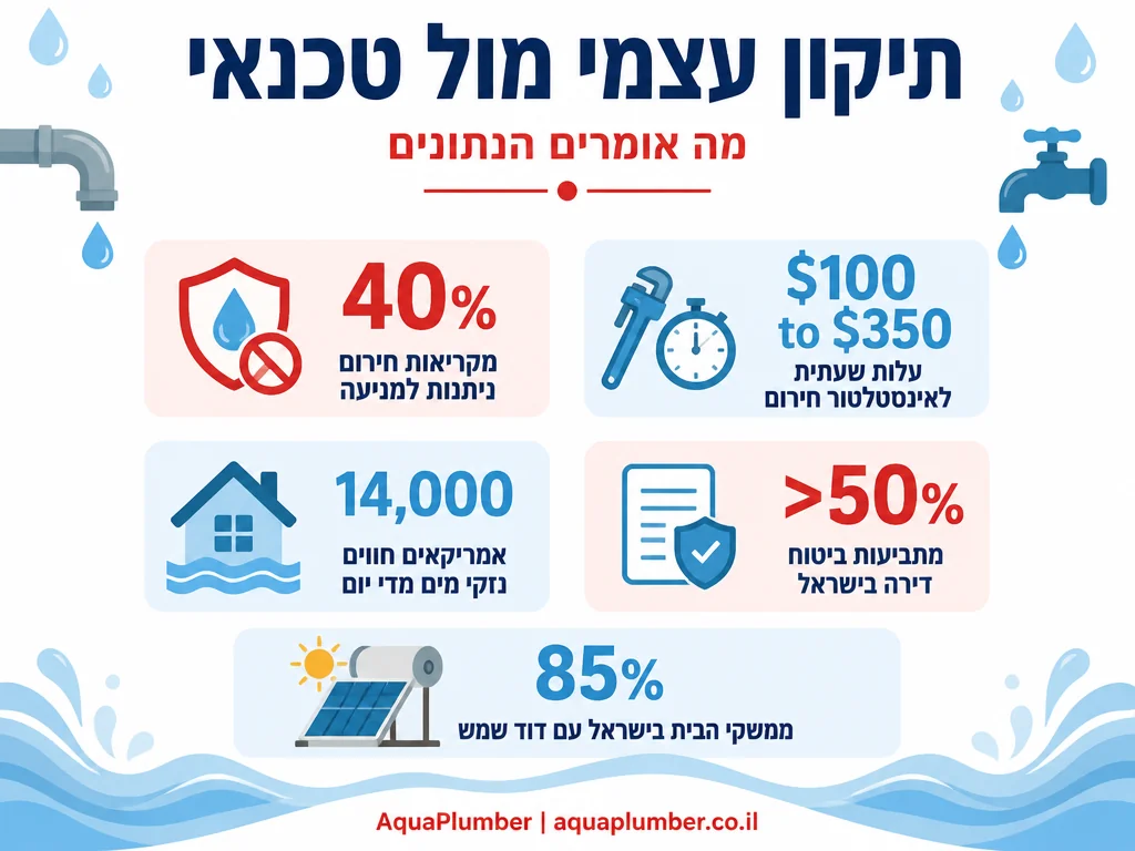 אינפוגרפיקה עם נתוני קריאות חירום ועלויות תיקון עצמי לדוד גז