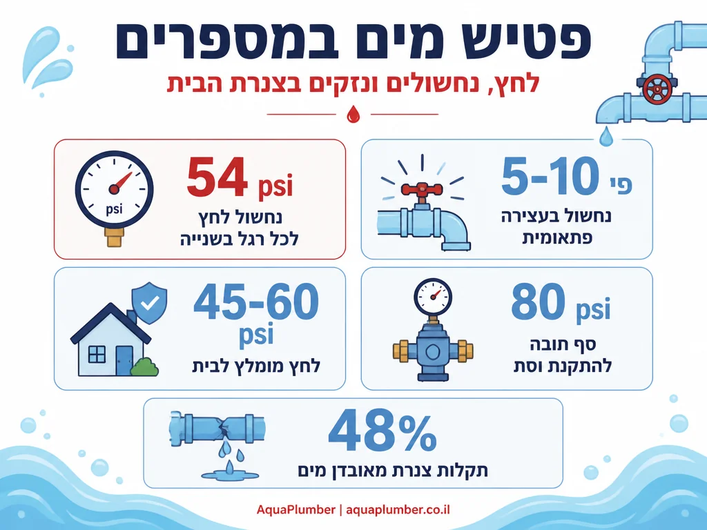 אינפוגרפיקה על נתוני לחץ ופטיש מים בצנרת הבית