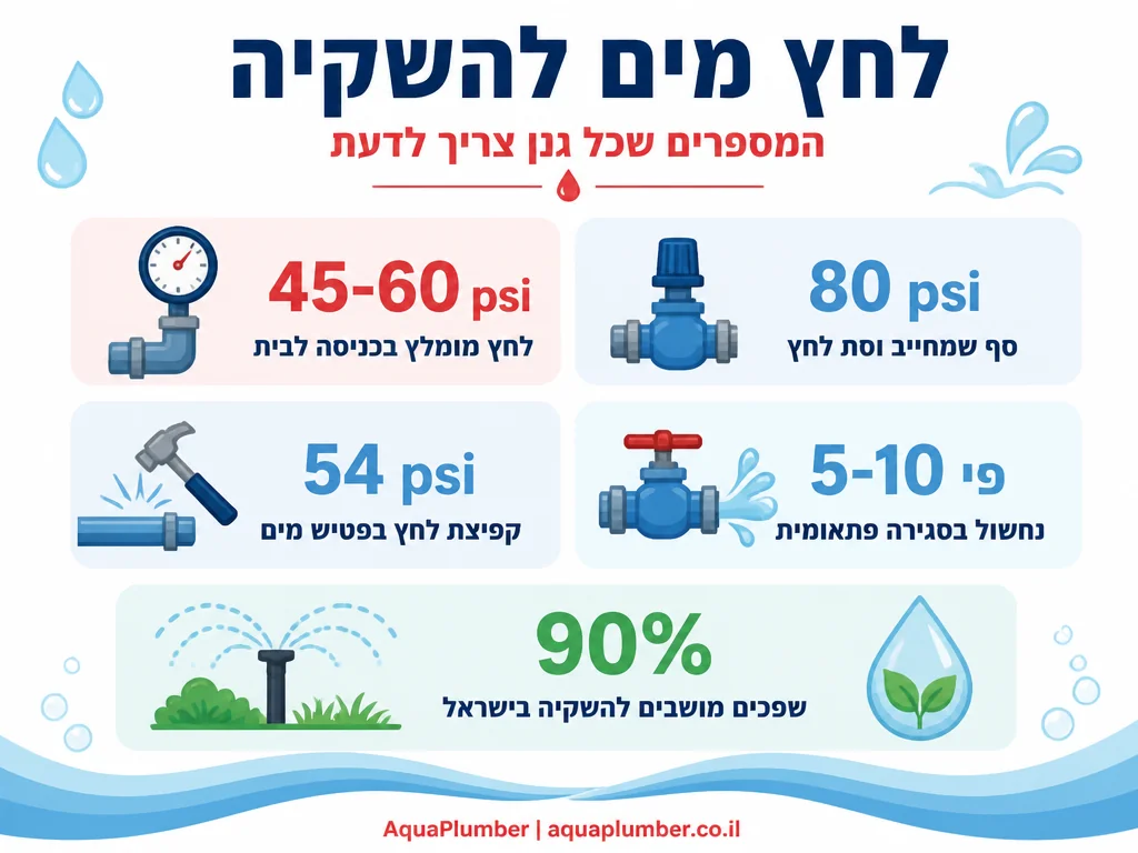 אינפוגרפיקה על לחץ מים נכון למערכת השקיה בישראל