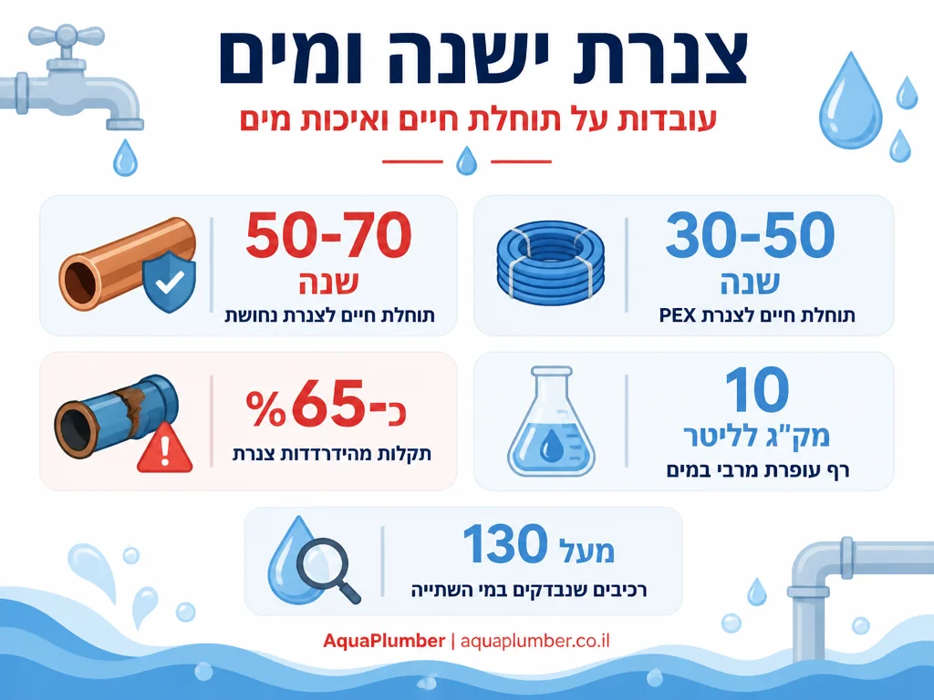 אינפוגרפיקה עם עובדות על תוחלת חיים של צנרת ישנה ואיכות מים בבניין