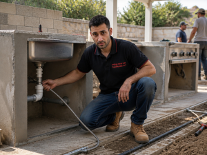 מטבח חוץ, צנרת חצר, כיור נירוסטה, אינסטלציה עמידה