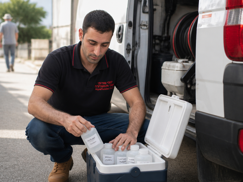 אריזת דגימות מים מסומנות לפני העברה למעבדה לבדיקה מקצועית