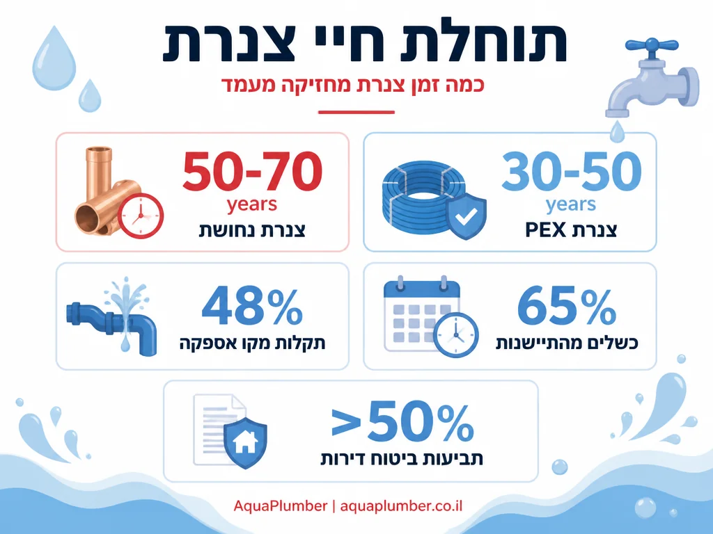 אינפוגרפיקה על תוחלת חיי צנרת מים ונזקי צנרת ישנה