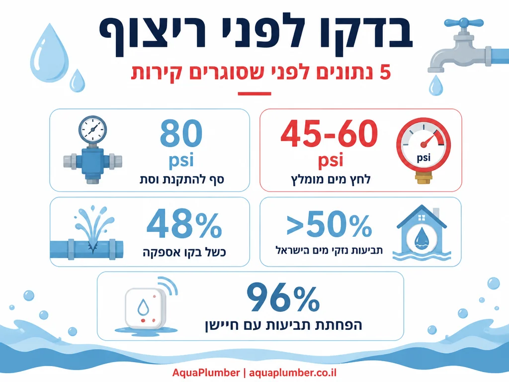אינפוגרפיקה עם 5 נתונים על צנרת ולחץ מים לפני שיפוץ