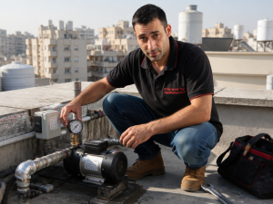 לחץ מים בקומות גבוהות, משאבת הגברת לחץ, דירת גג, אינסטלטור