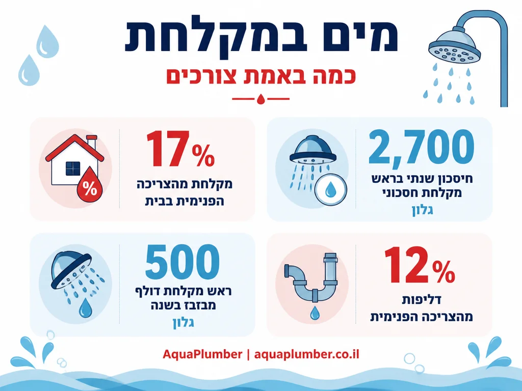 תרשים המציג נתוני צריכת וחיסכון מים במקלחת וראשי מקלחת