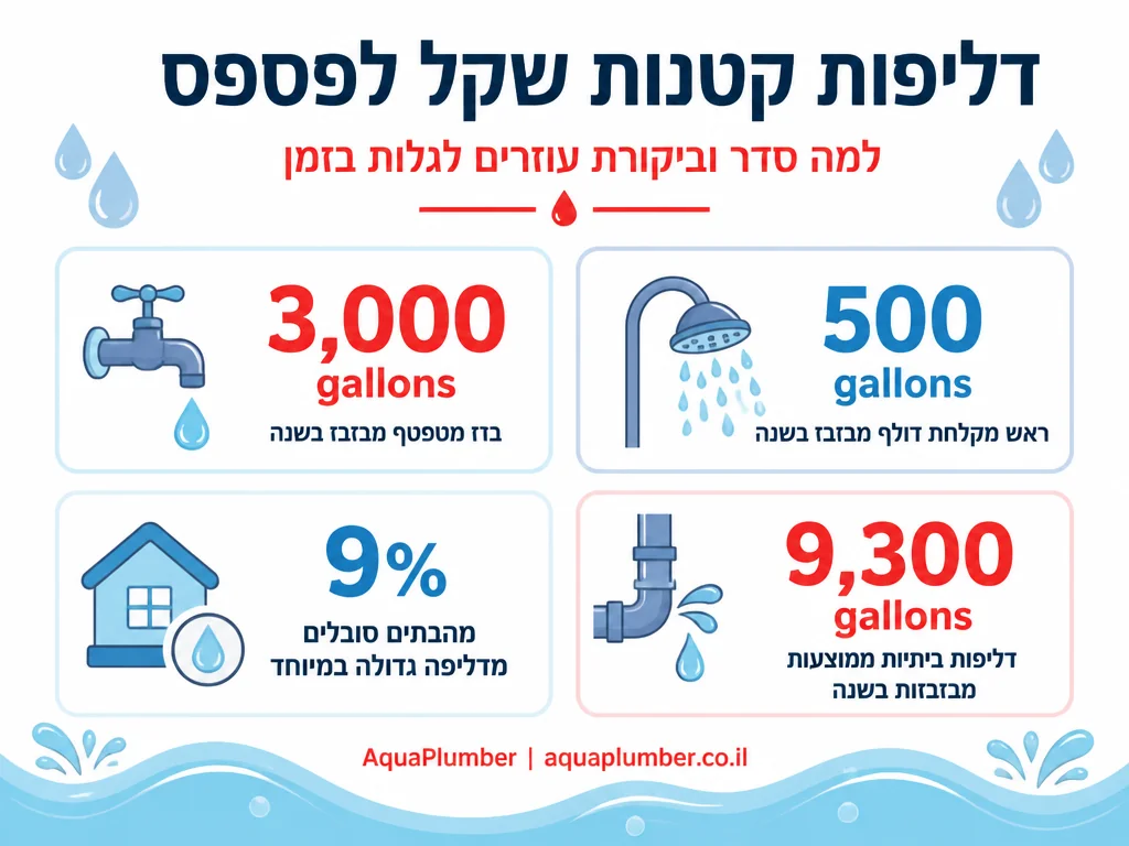 אינפוגרפיקה על כמות המים שדליפות קטנות בבית מבזבזות בשנה