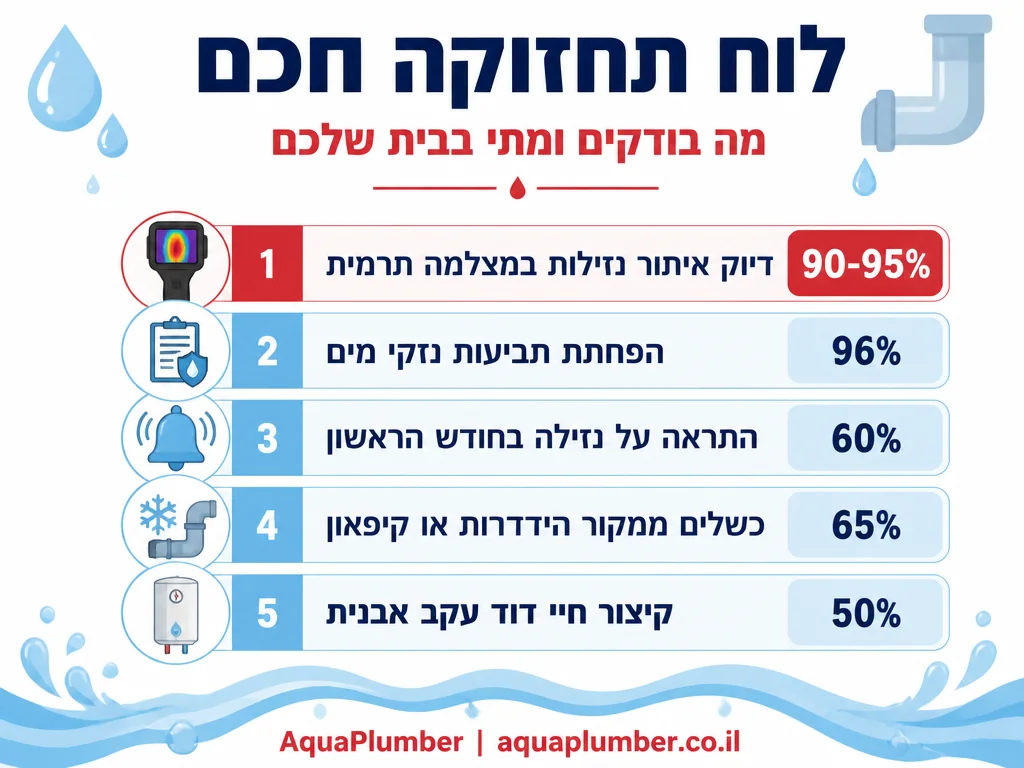 אינפוגרפיקה עם חמישה נתונים על תחזוקת מערכת אינסטלציה חכמה בבית