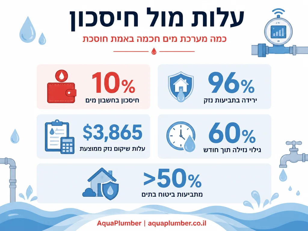 אינפוגרפיקה המציגה חמישה נתונים על עלות וחיסכון של מערכת מים חכמה