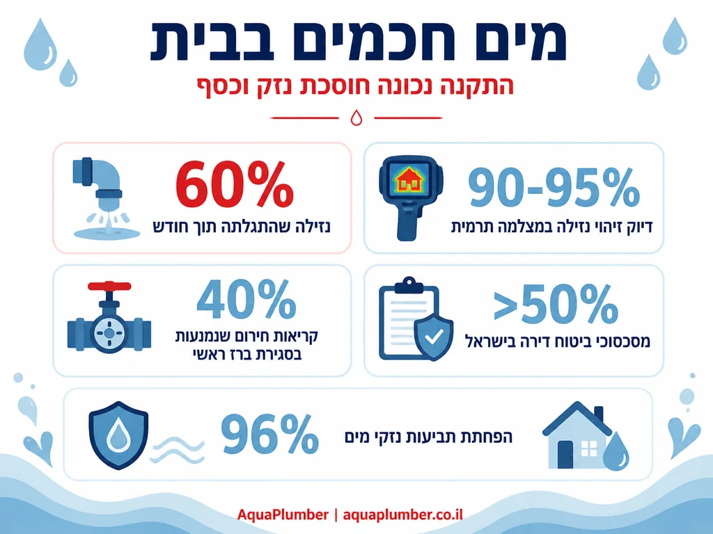 אינפוגרפיקה עם חמישה נתונים על מערכות מים חכמות ונזקי מים