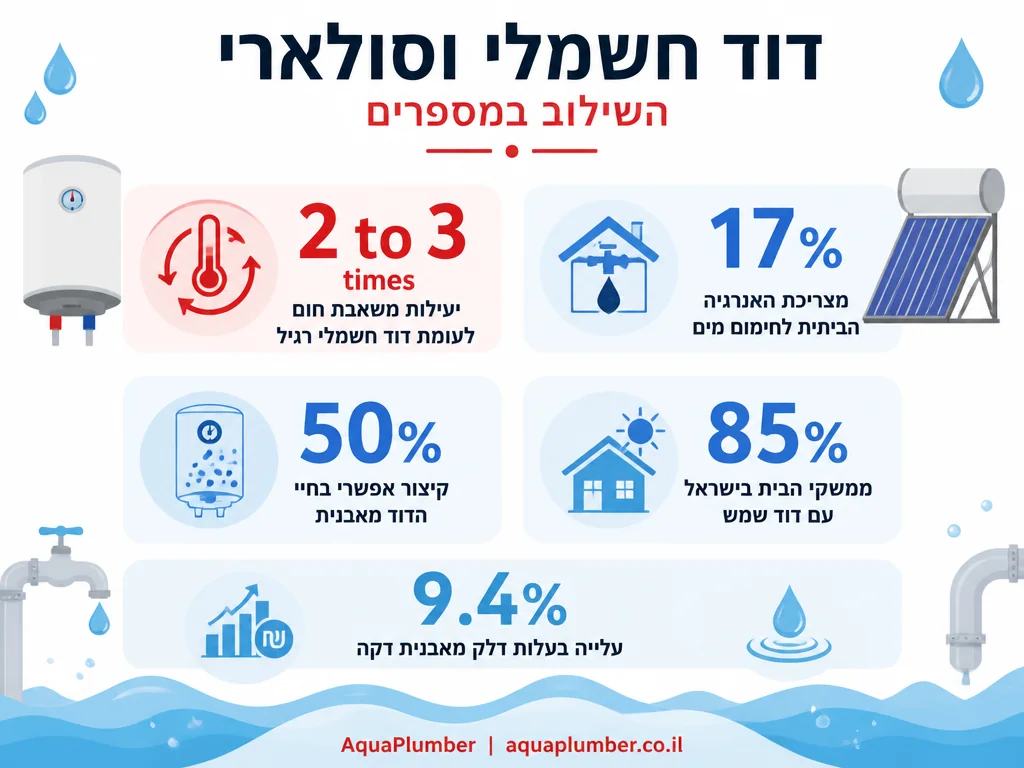 אינפוגרפיקה עם נתוני יעילות אנרגיה בשילוב דוד חשמלי ומערכת סולארית