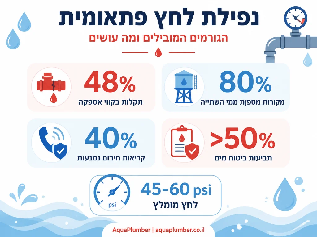 אינפוגרפיקה של גורמים לנפילת לחץ פתאומית במים בבית