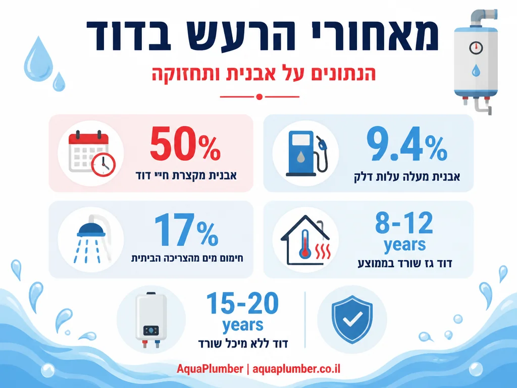 תרשים המציג כיצד אבנית וגיל הדוד משפיעים על יעילות ואורך חיי הדוד