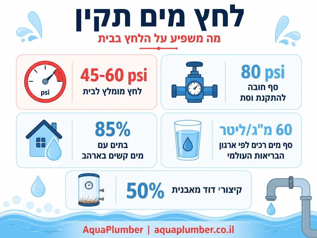 אינפוגרפיקה על לחץ מים תקין וההשפעה של אבנית ומים קשים